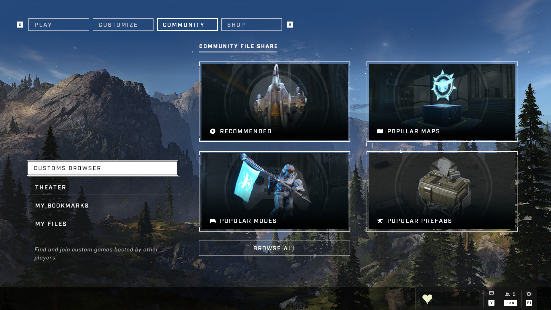 Screenshot of the Community tab menu.