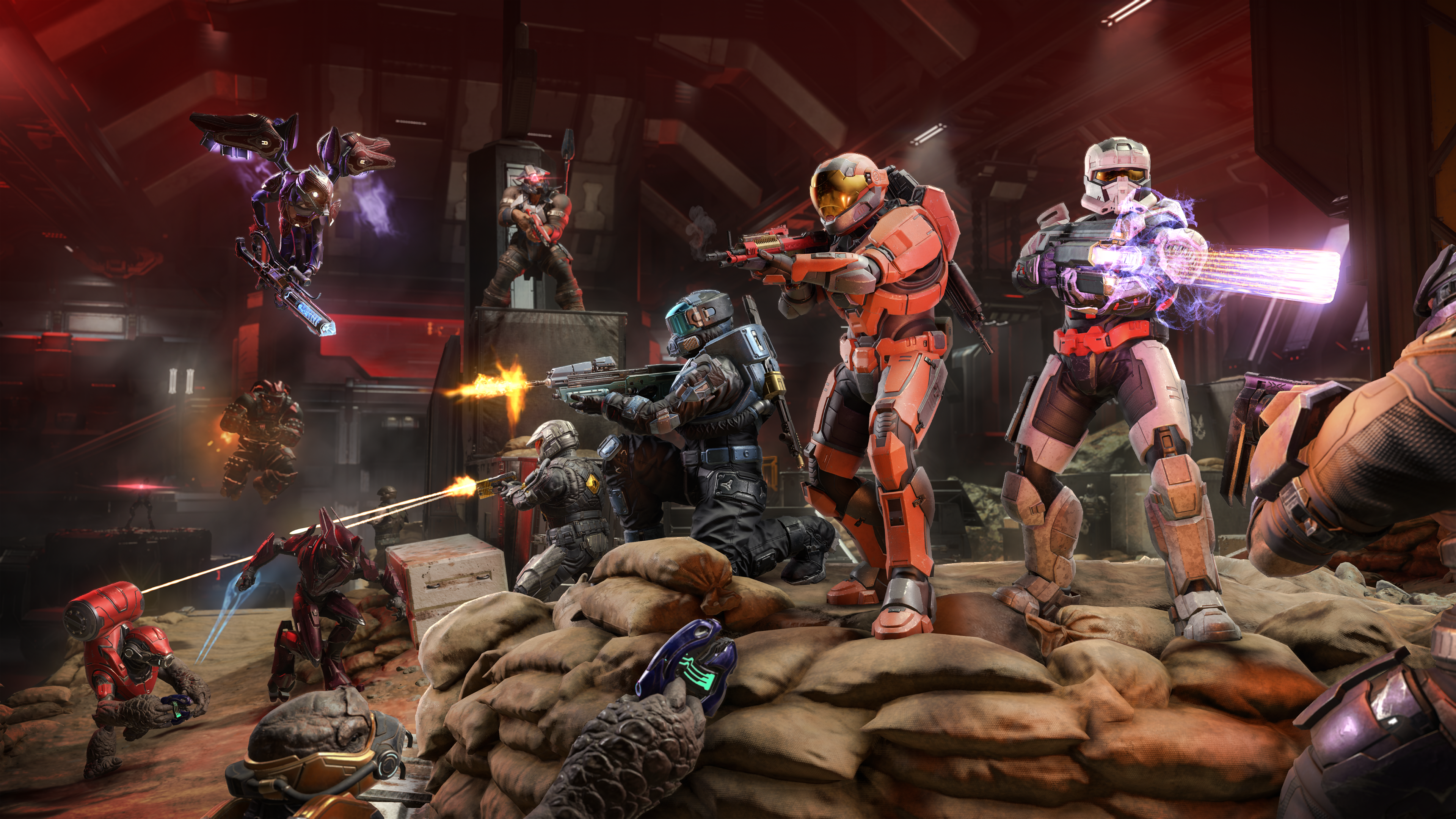 A group of Spartans fighting Banished forces in the House of Reckoning.