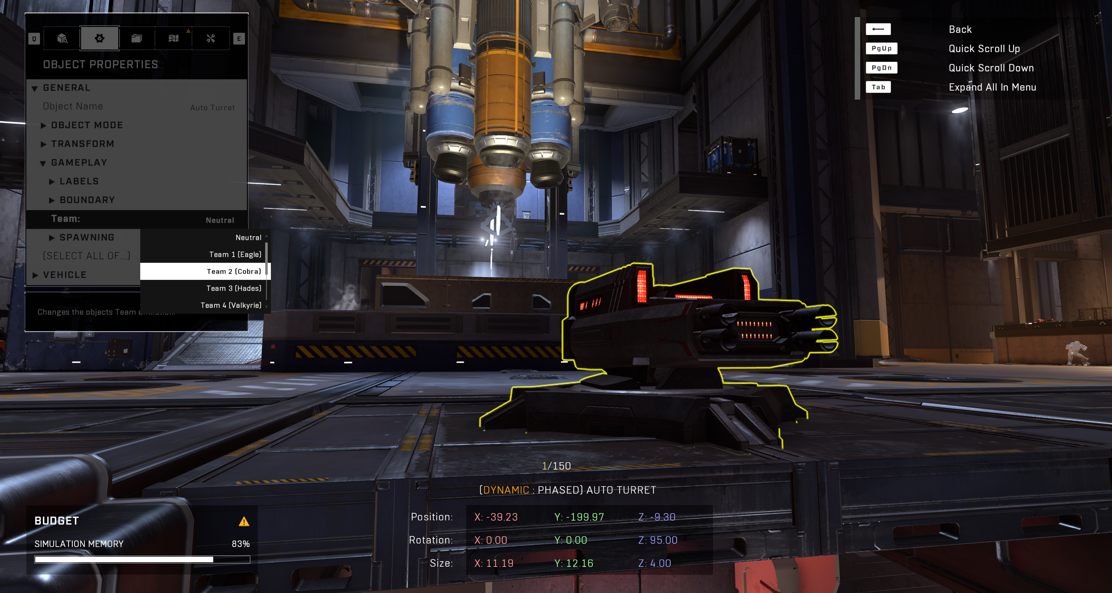 Screenshot of an Auto Turret object in Forge with the Team option visible.