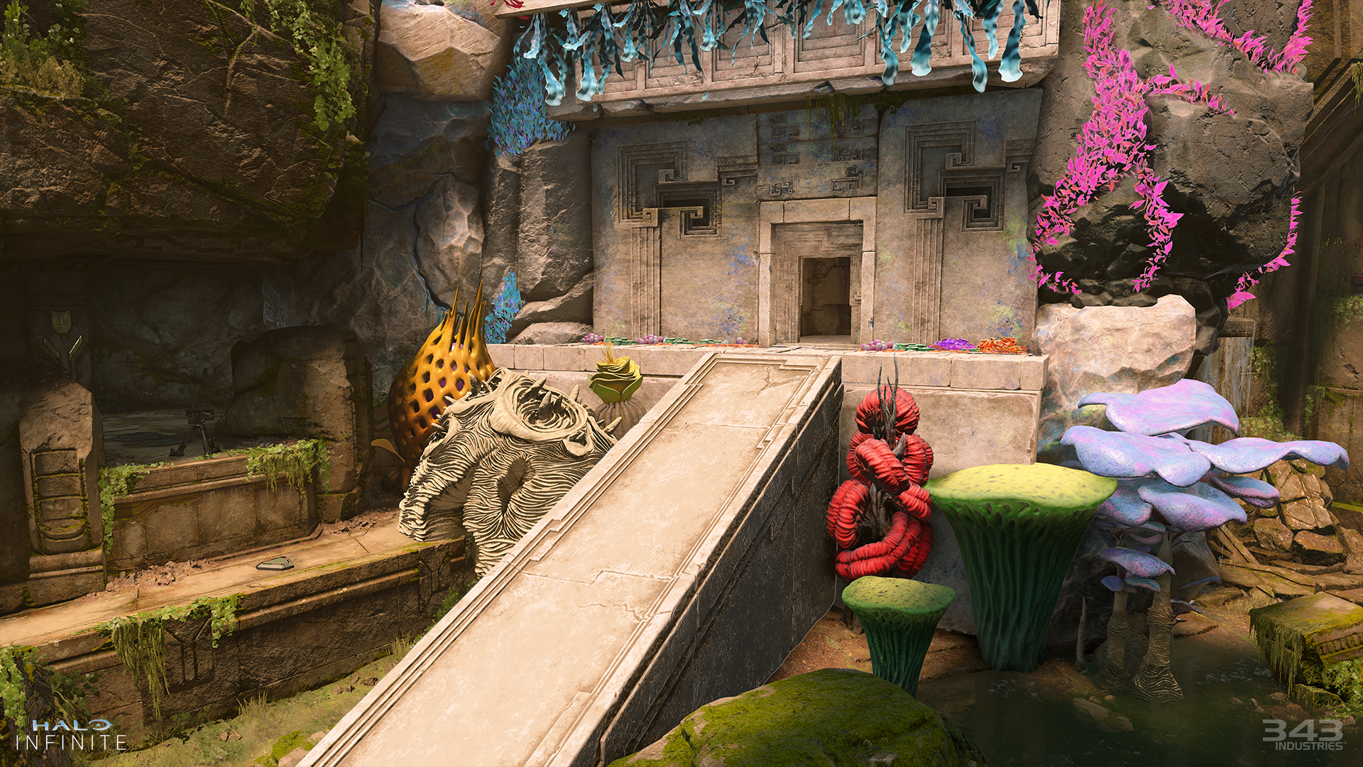 Screenshot of various Alien Planet objects placed on the map Forest.