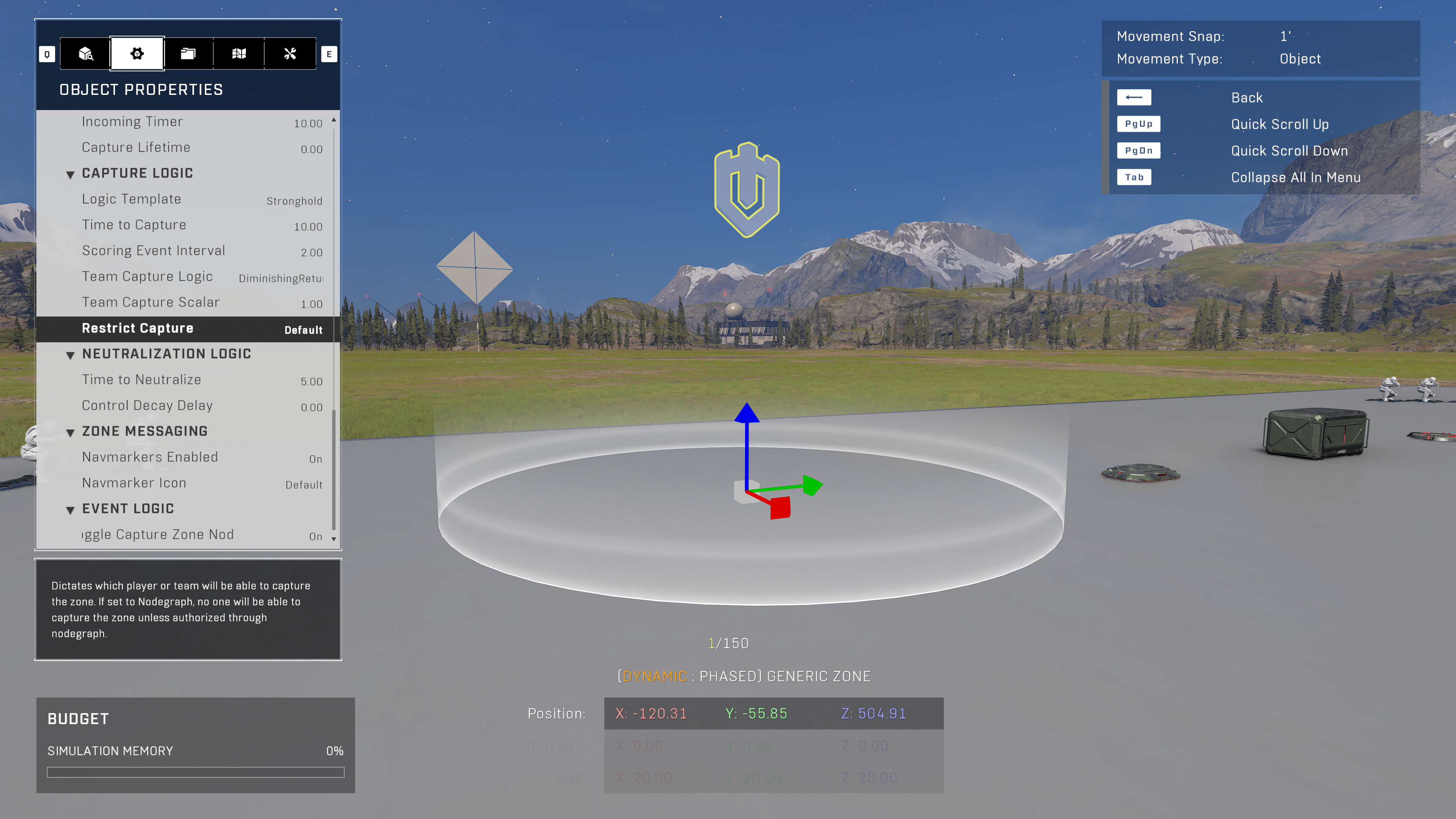 Screenshot of the Restrict Capture property.