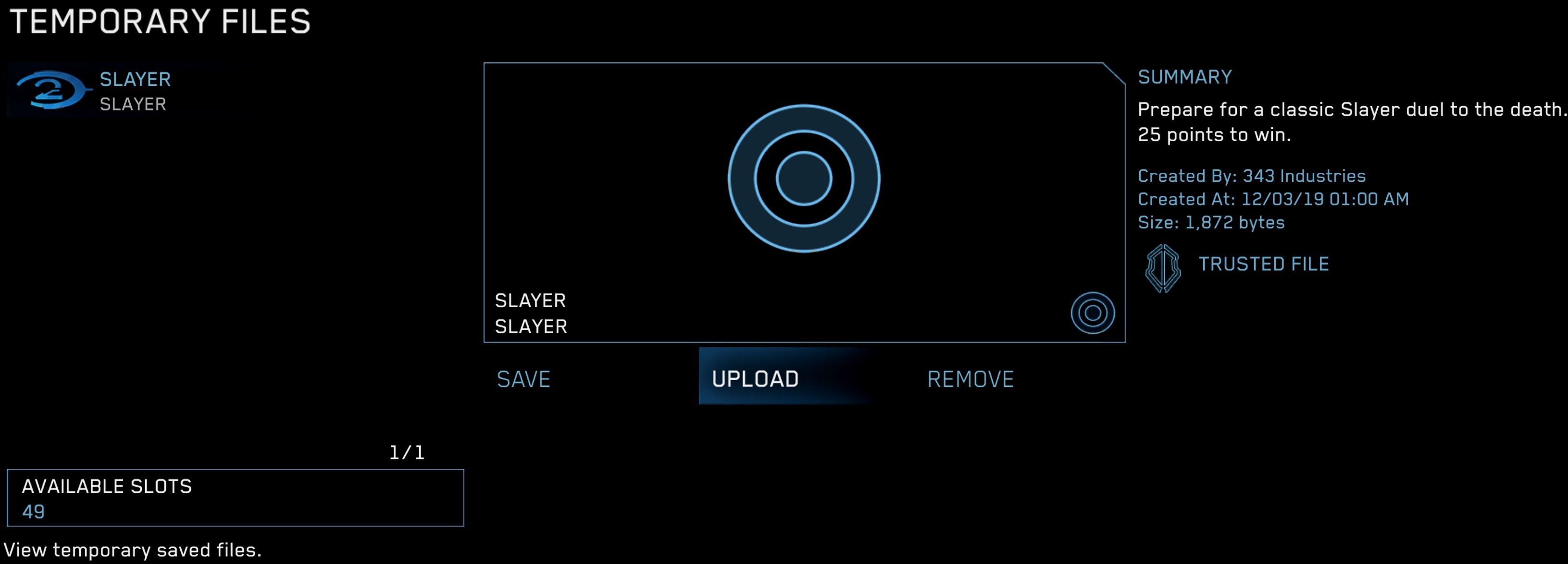 Screenshot of Temporary Files menu.
