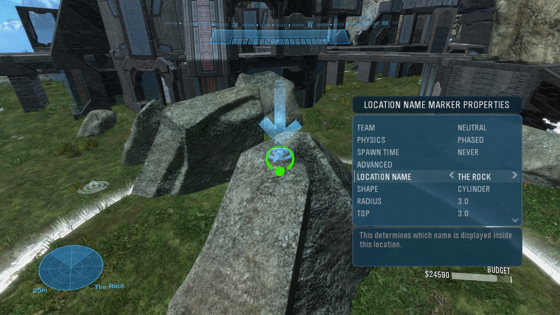 Screenshot of Forge World canvas map with Location Name Marker Properties menu displayed.