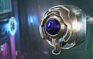 A Forerunner Monitor hovering over a nighttime city environment.