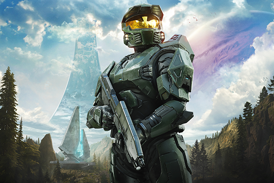 Halo: Campaign Evolved key art. The Master Chief John-117 stands ready for action in a beautiful pinelands on Halo.