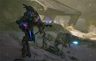 Screenshot from Halo: Campaign Evolved. A Flood enemy standing on the beach of the Silent Cartographer.
