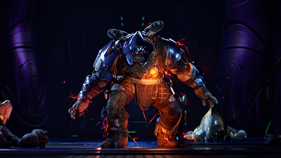 Screenshot from Halo: Campaign Evolved depicting a Brute enemy roaring towards the camera.